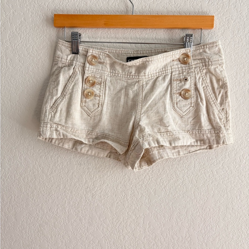 VTG Y2K Express Linen Micro Mini Low Rise Shorts With Chunky Buttons Womens 0